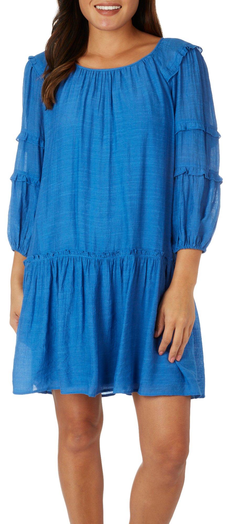 HARPER 241 Womens Solid Woven Gauze Long Sleeve Dress