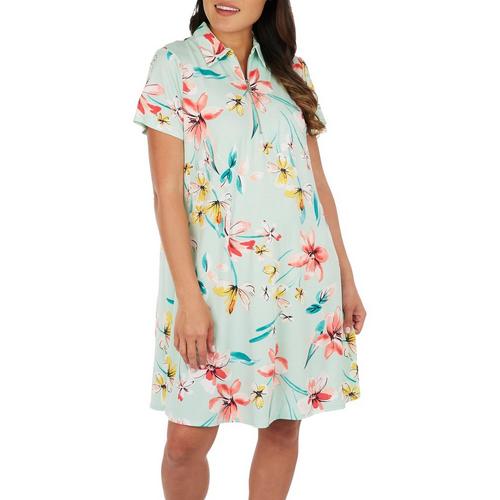 Cocomo Womens 1/4 Zip Floral O-Ring Short Sleeve