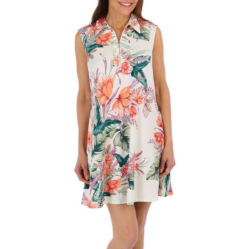 Cocomo Womens Tropical 1/4 Zip O-Ring Sleeveless Dress