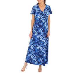Cocomo Womens Floral Tie Front Short Sleeve Maxi Dress