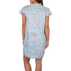 Cocomo Womens Print Short Sleeve Split Ruffle Neck Dress