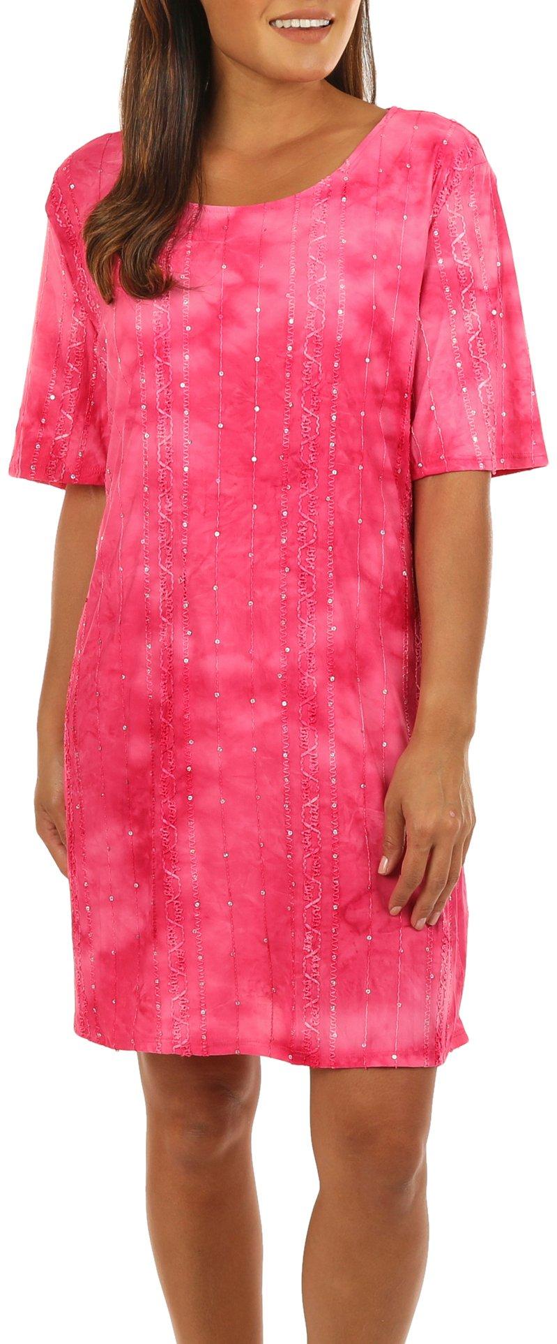 Cocomo Womens Tie Dye Embellished Short Sleeve Dress
