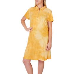 Womens Tie Dye Embellished Half Zip Short Sleeve Dress