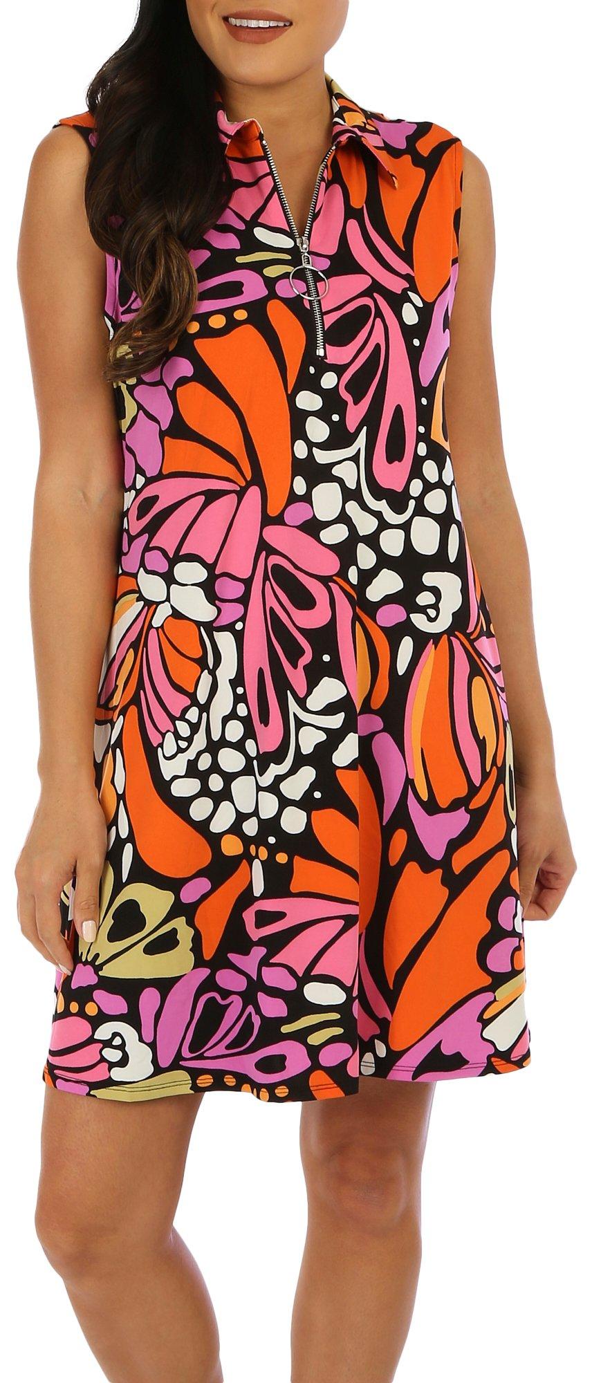 Womens Abstract Butterfly Short Sleeveless Dress