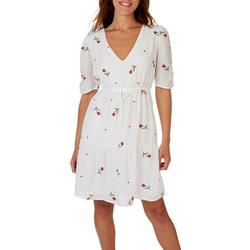 Womens Floral Embroidered Short Sleeve Dress