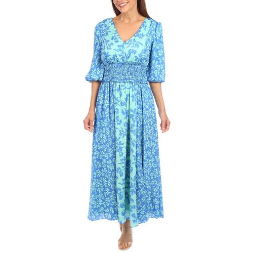 Taylor Womens Print Smocked Short Sleeve Dress