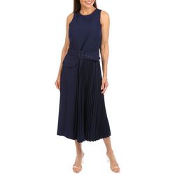 Taylor Womens Solid Pleated Pocket Dress