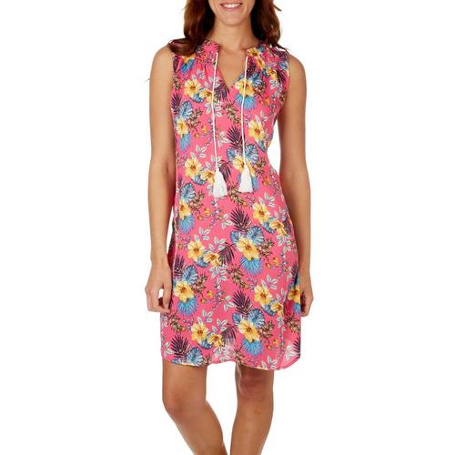 Cure Apparel Womens Floral Smocked Sleeveless Dress