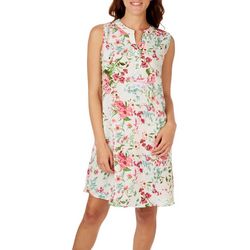 Cure Apparel Womens Floral Coconut Button Sleeveless Dress