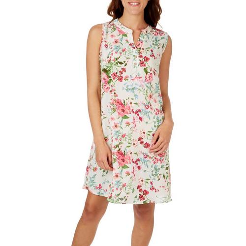 Cure Apparel Womens Floral Coconut Button Sleeveless Dress