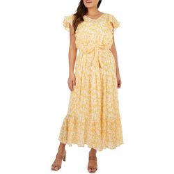 Womens Sunflower Wrap Ruffle Short Sleeve Dress
