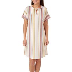 Cure Apparel Womens Striped Keyhole Short Sleeve Dress