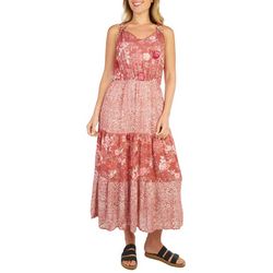 Cure Apparel Womens Floral Mosaic Tiered Sleeveless Dress