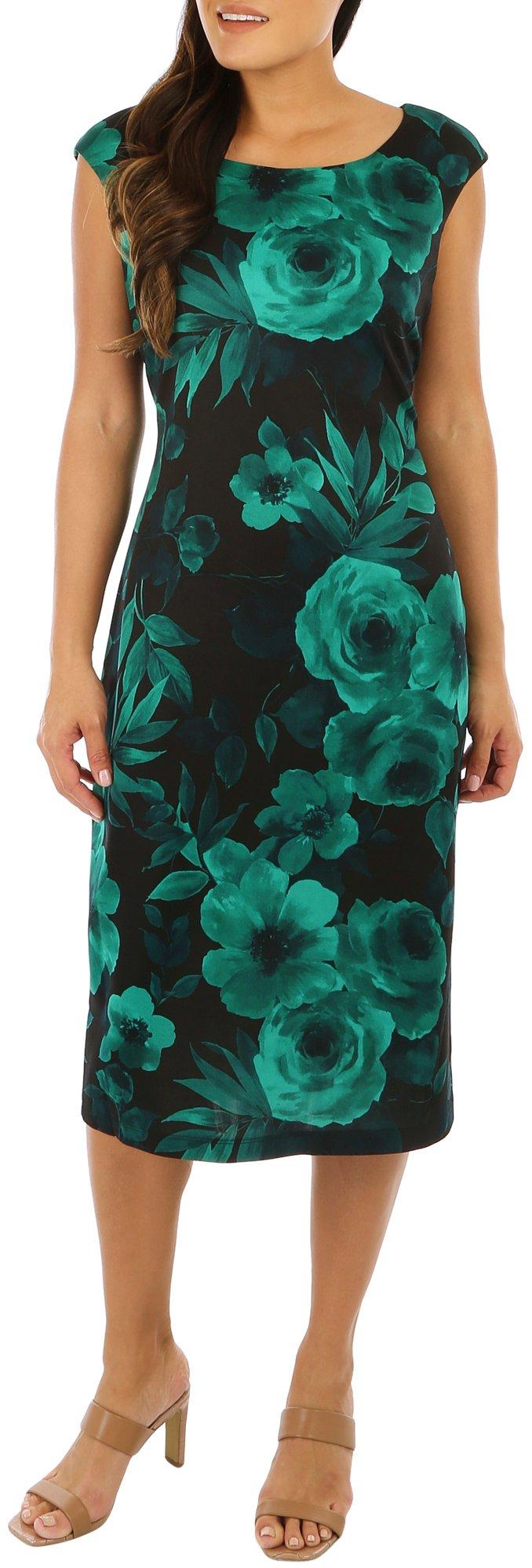 Womens Floral Pattern Midi Sleeveless Dress