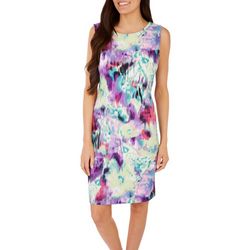 Connected Apparel Womens Watercolor Floral Sleeveless Dress