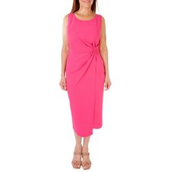 Womens Solid Side Knot Faux Wrap Sleeveless Dress