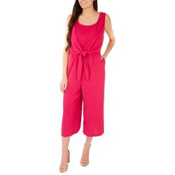 Womens Solid Tie Front Sleeveless Jumpsuit