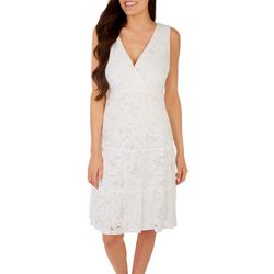 Connected Apparel Womens Solid Lace Sleeveless Dress