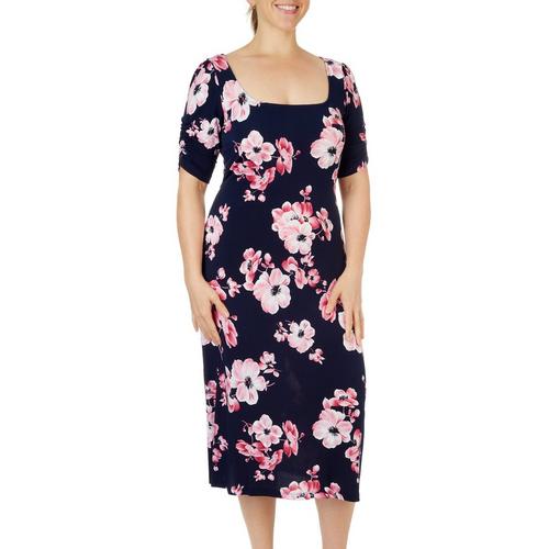 Connected Apparel Womens Floral Short Sleeve Midi Dress