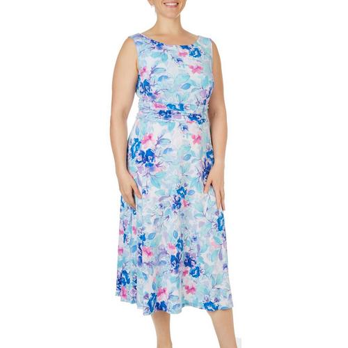 Connected Apparel Womens Floral Sleeveless Midi Dress