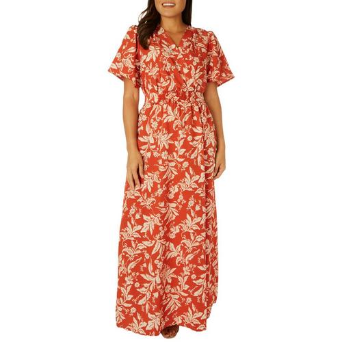 Luxology Womens Floral Wrap Tie Back Short Sleeve