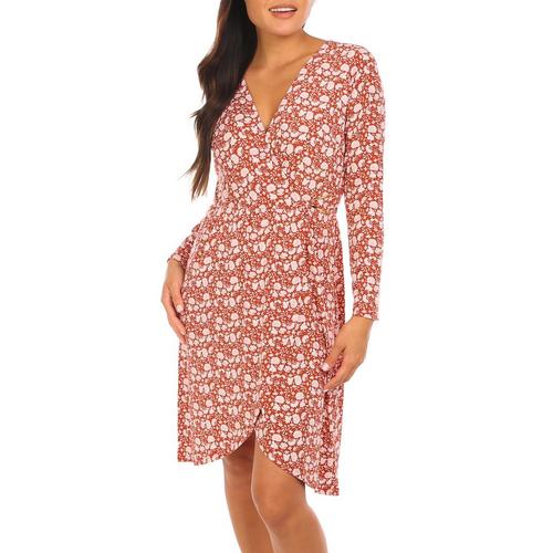 Luxology Womens Floral V Neck Wrap Front Midi