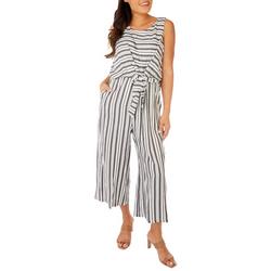 Womens Striped Tie Front Sleeveless Jumpsuit