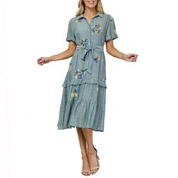 Womens Floral Collared Button Short Sleeve Dress