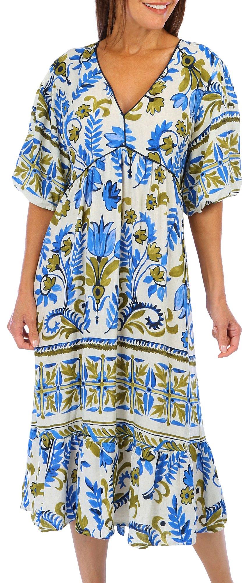 Figueroa and Flower Womens Floral Tiered Short Sleeve