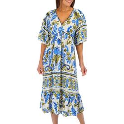 Womens Floral Tiered Short Sleeve Dress