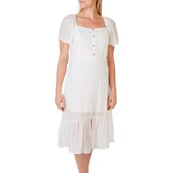 Luxology Womens Solid Button Flutter Short Sleeve Dress