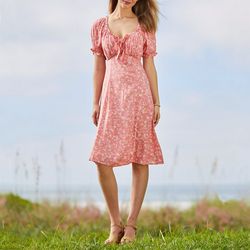 Luxology Womens Cottage V Neck Short Sleeve Dress