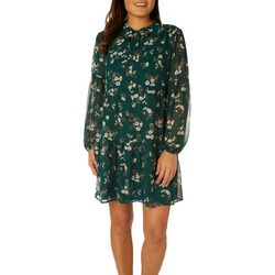 Luxology Womens Floral  V Neck Tie Front Long Sleeve Dress
