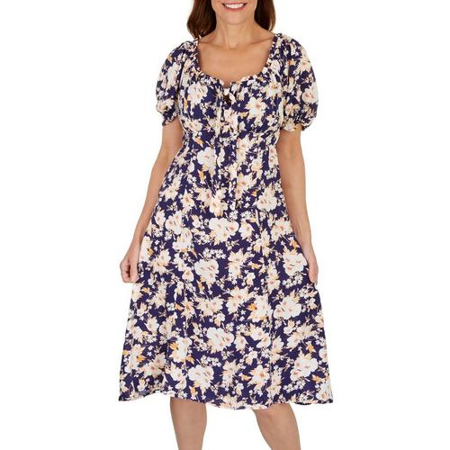 Luxology Womens Floral Tie Front Short Sleeve Dress
