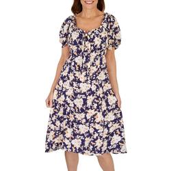 Womens Floral Tie Front Short Sleeve Dress