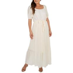 Womens Solid Lace Puff Short Sleeve Maxi Dress