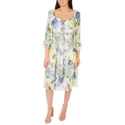 Womens Paisley Floral & Lemon Tiered 3/4 Sleeve Dress