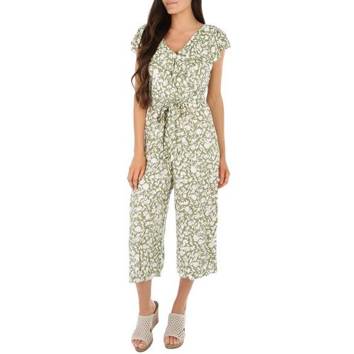 Luxology Womens Floral Cropped Ruffle Short Sleeve Jumpsuit