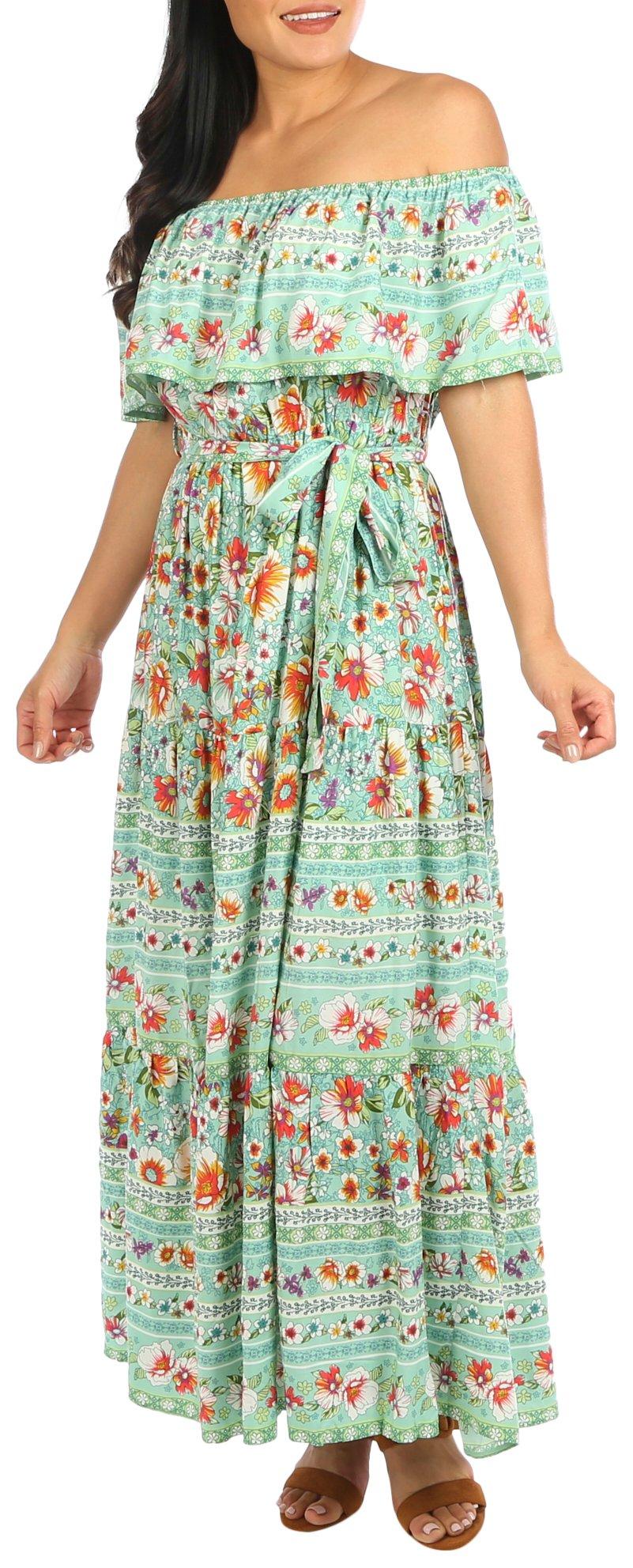 Womens Floral Tie Front Short Sleeve Maxi Dress
