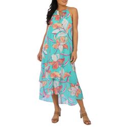 Mlle Gabrielle Womens Embellished Floral Midi Dress