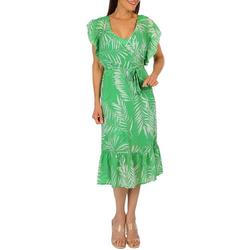 Womens Foliage Neck Flutter Sleeve Dress