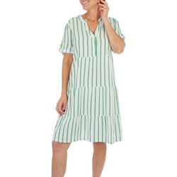 Womens Striped Tiered Short Sleeve Dress