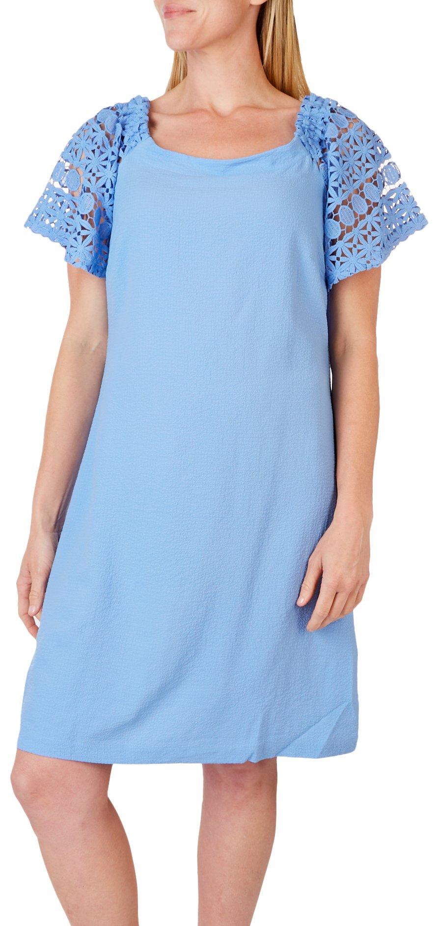 52seven Womens Solid Textured Lace Short Sleeve Woven Dress