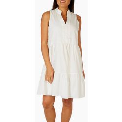 52seven Womens Solid V Neck Tiered Sleeveless Dress