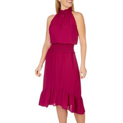 Ivy Road Womens Buttoned High Neck Solid Dress