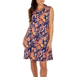 MSK Womens Floral Paisley O-Ring Half Zip Sleeveless Dress
