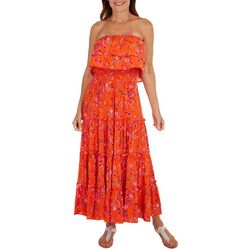 Ivy Road Womens Floral Ruffle Tiered Midi Tube Dress