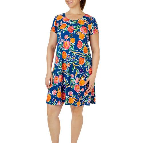 MSK Womens Floral Print T-Shirt Dress