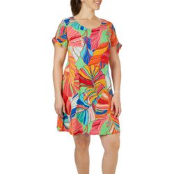 MSK Womens Tropical Leaf Print Tie Sleeve Dress