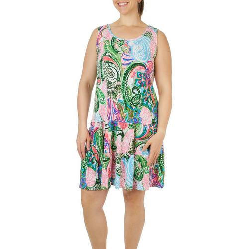 MSK Womens Paisley Print Tiered Sleeveless Dress